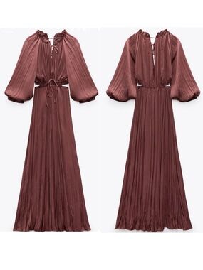 Zara Dusty Mauve Long Sleeve Maxi Dress